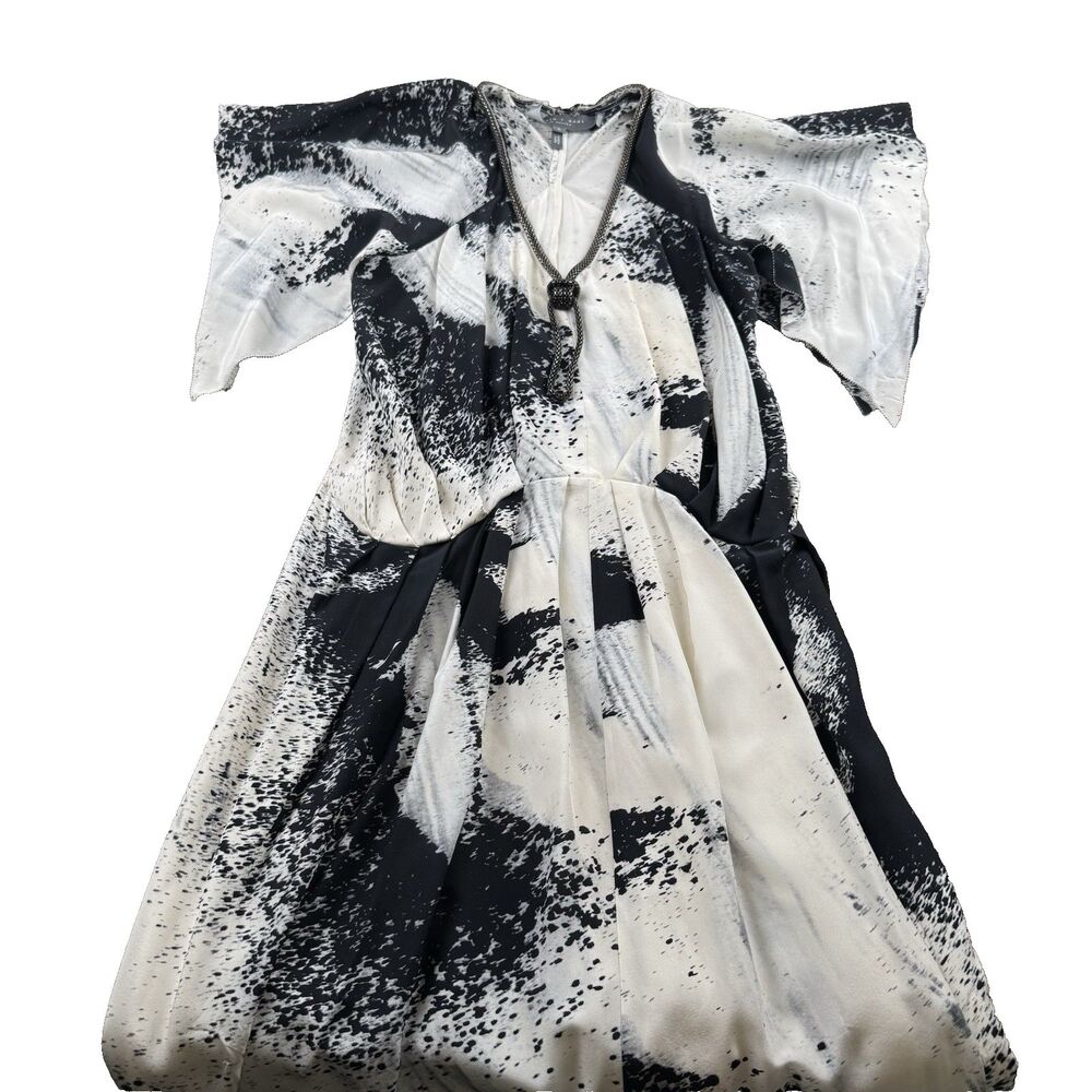 Sachin Babi  Voluminous V-Neck  Dress Women’s 6 100% Silk Bohemian Black/White